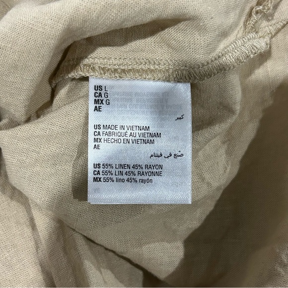 Maison Jules Linen Blend Lightweight V-Neck Rolled Sleeve Top - Tan sz L - Picture 4 of 4